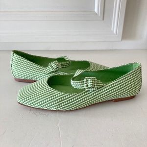 Jeffery Campbell Square Toe Mary Jane Green & White Gingham Flats Sz 7 (read!)